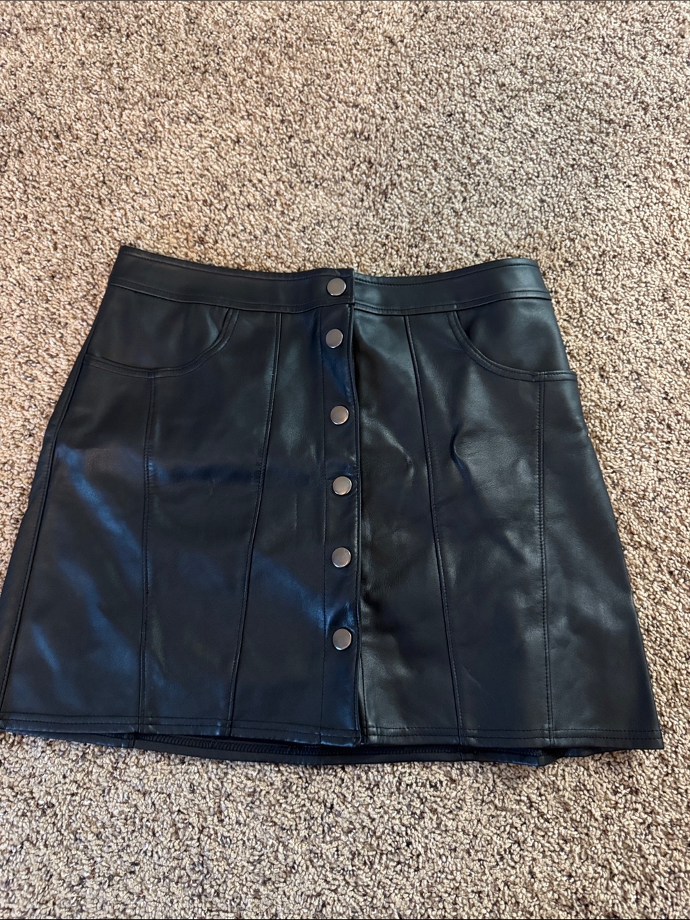 Express Women's Black Faux Leather Button-Front Mini Skirt